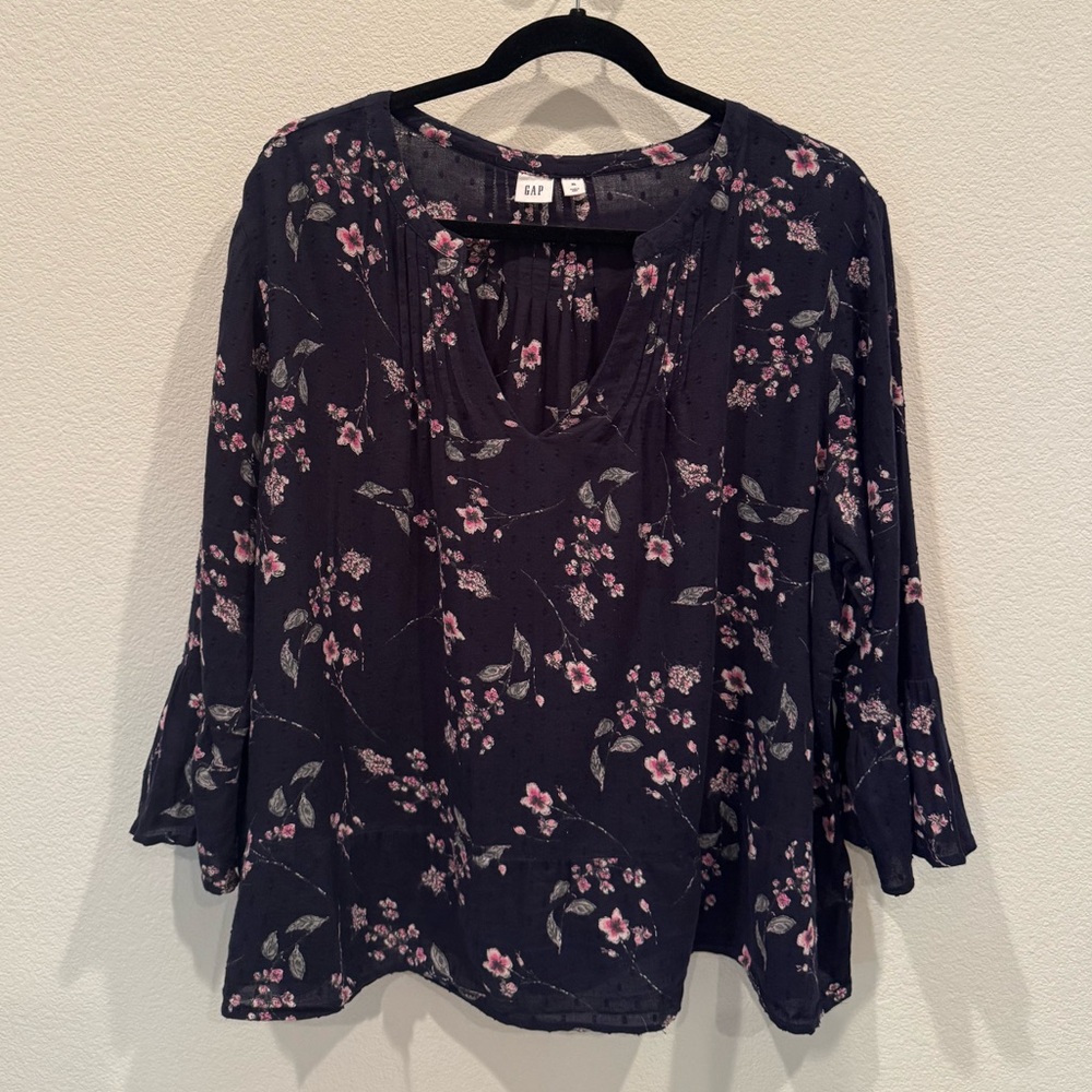 Gap Navy Blouse with Cherry Blossom Print